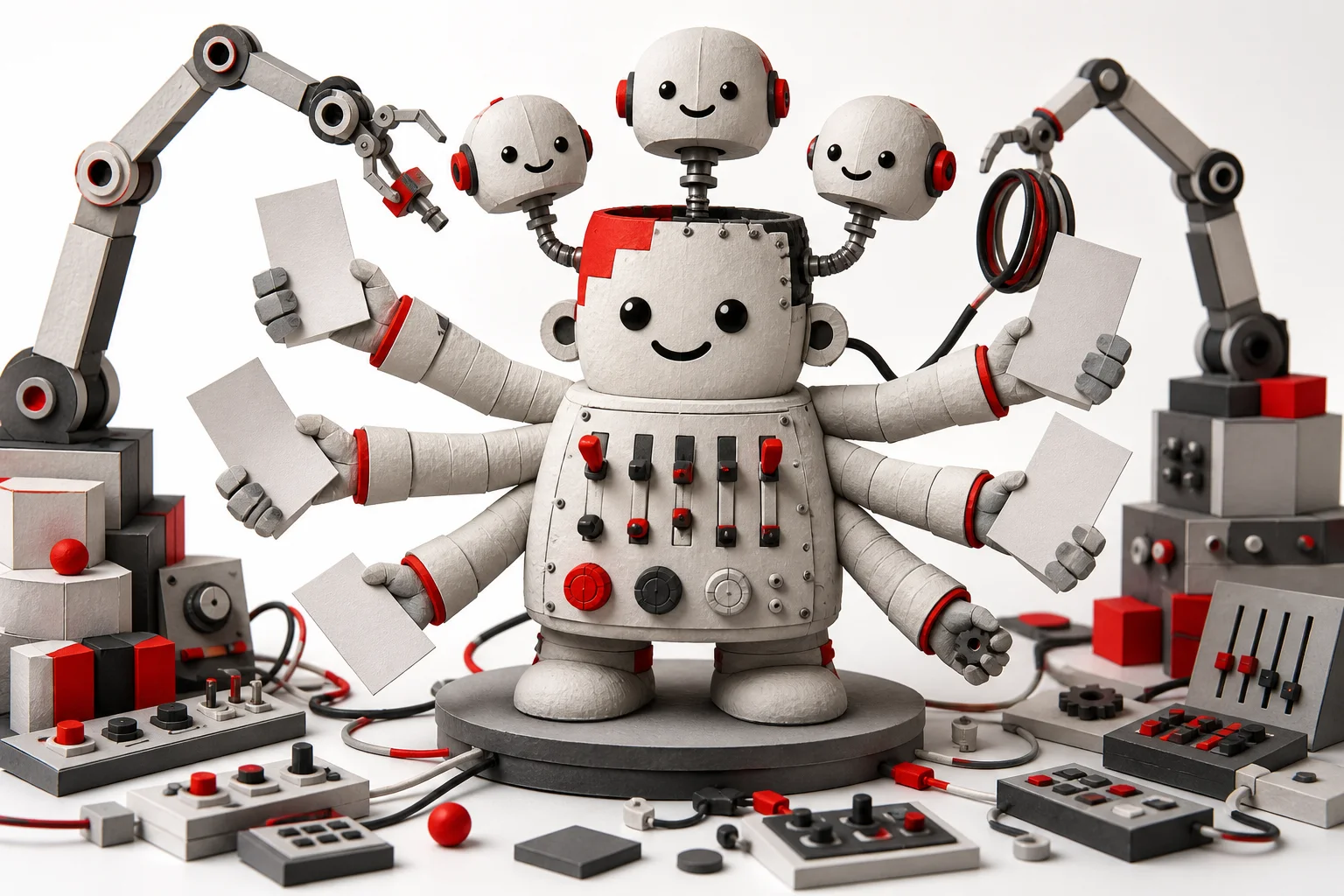 Editorial illustration of a product assembled from too many competing features