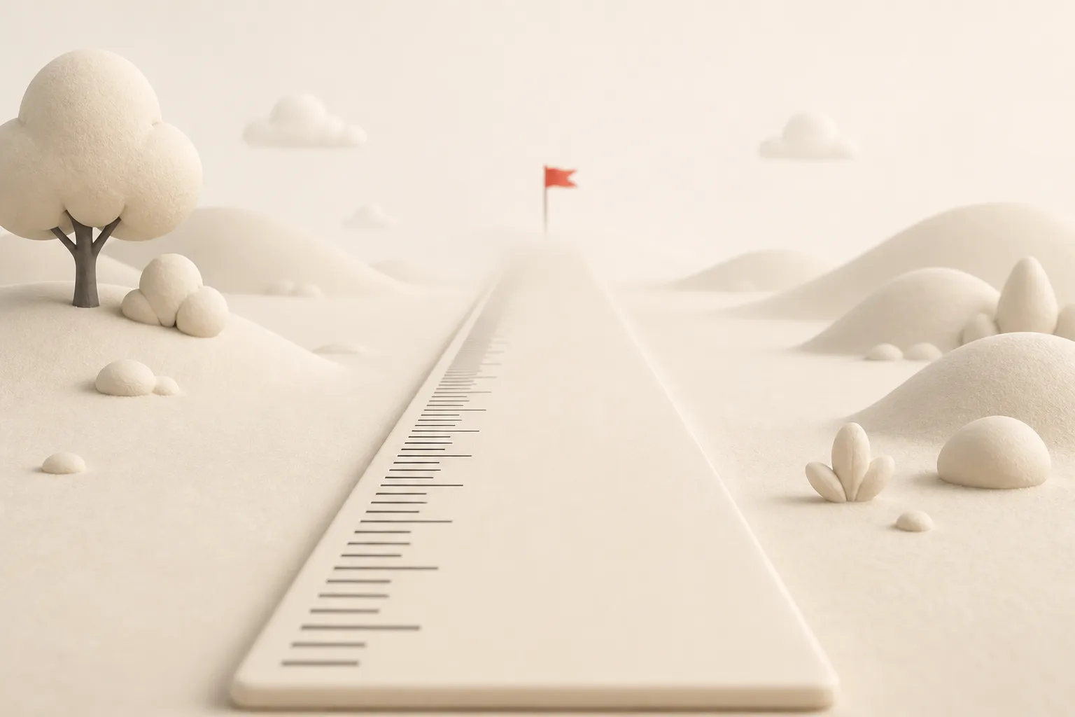 Illustration: a precise measuring ruler that turns into a road disappearing into fog