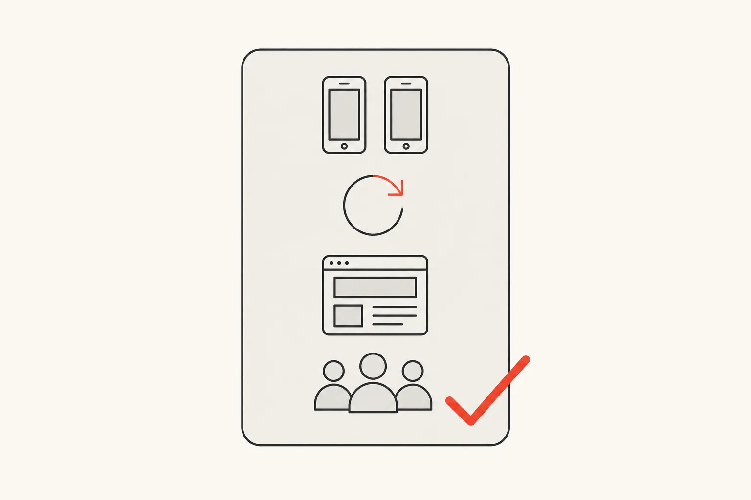 Diagram: a decision card listing two platforms, frequent iteration, conventional app UI and a React or TypeScript team