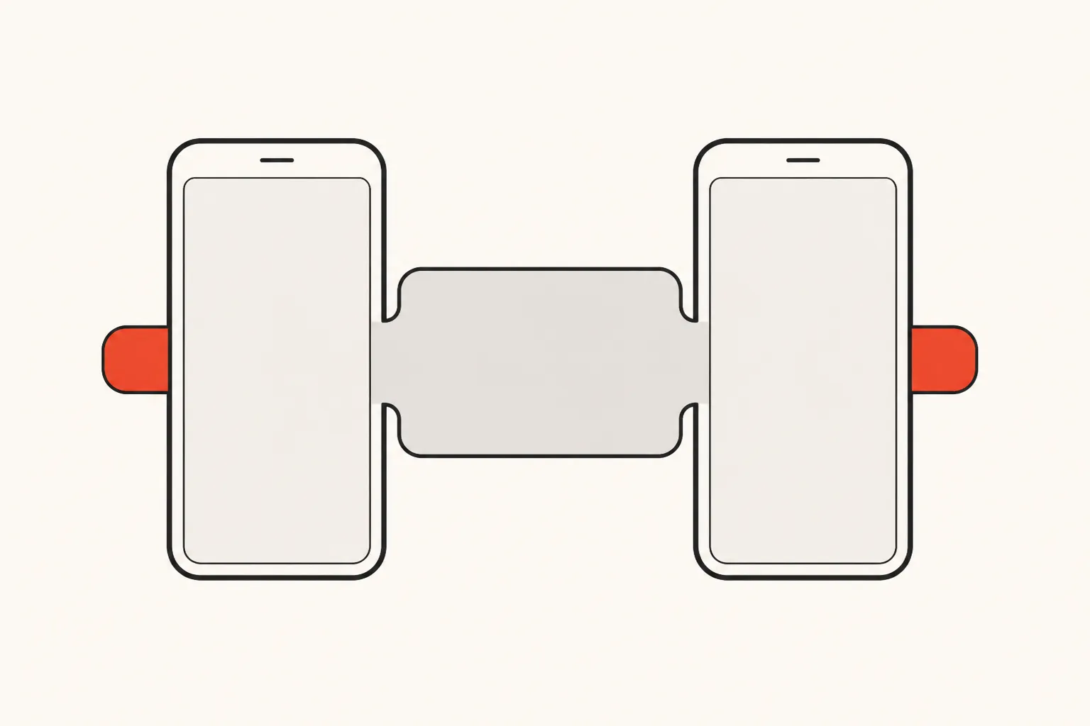Diagram: two phones joined by one large block of shared code with small deliberate native branches on each side